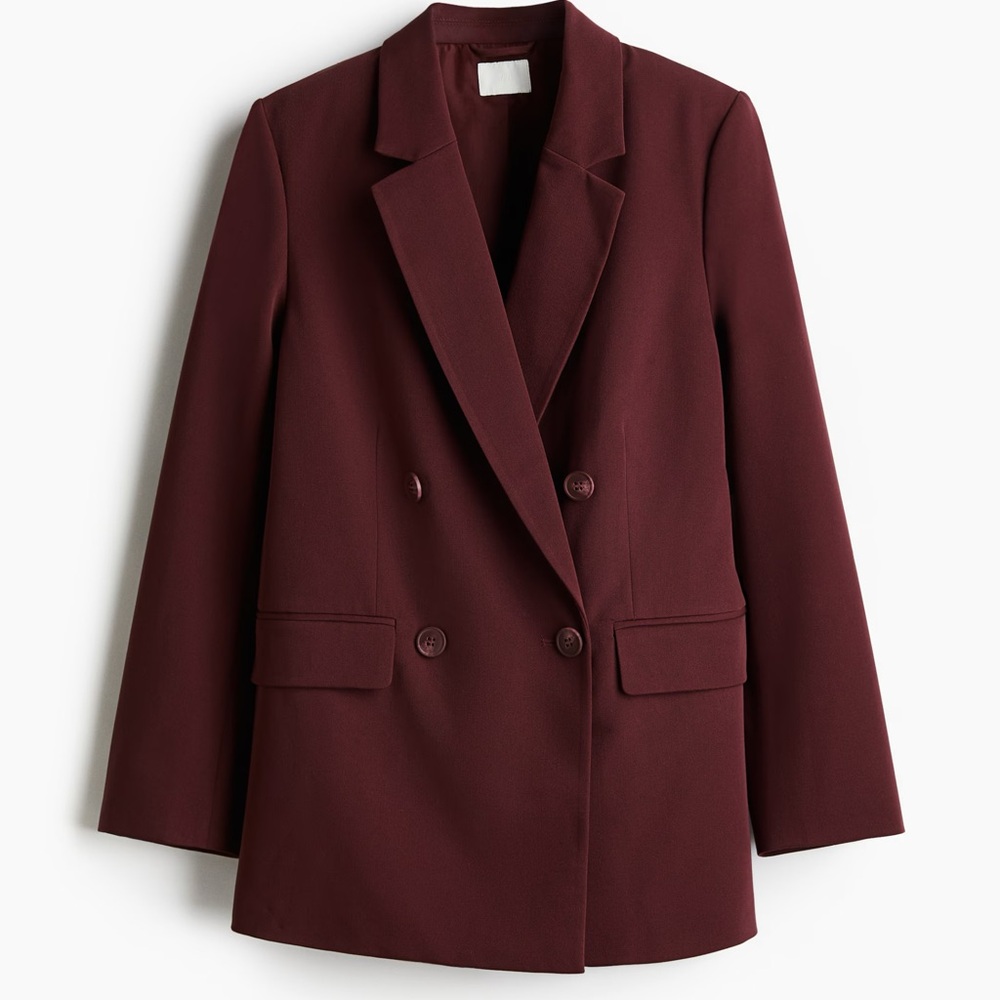H&M Double-Breasted Blazer in Burgundy